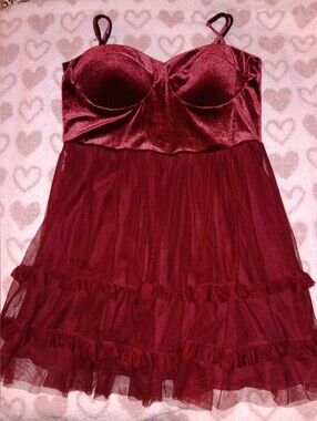 Burgundy Velvet & Tulle Babydoll Dress